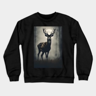 Deer in the Dark Foggy Forest Vintage Art Crewneck Sweatshirt